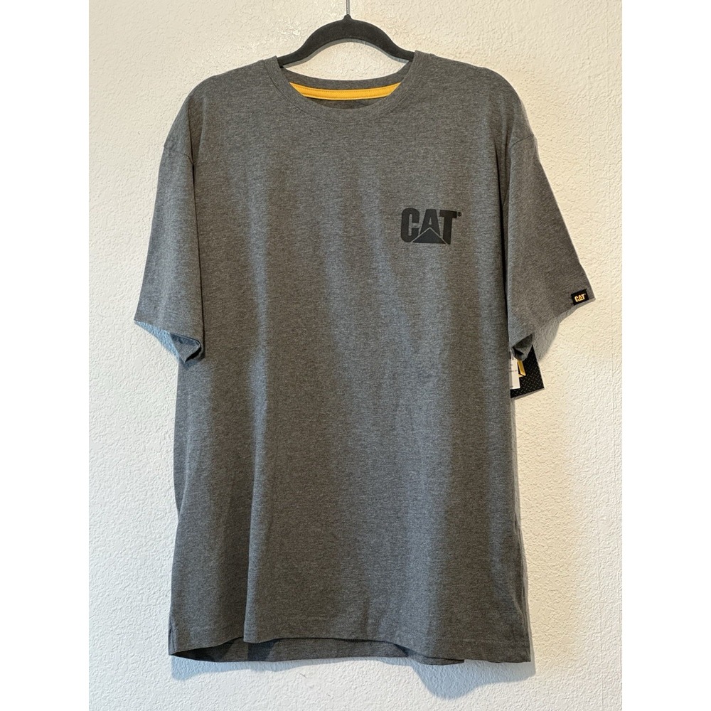New Mens XL CAT Caterpillar T-Shirt Logo Gray Short‎ Sleeve Workwear